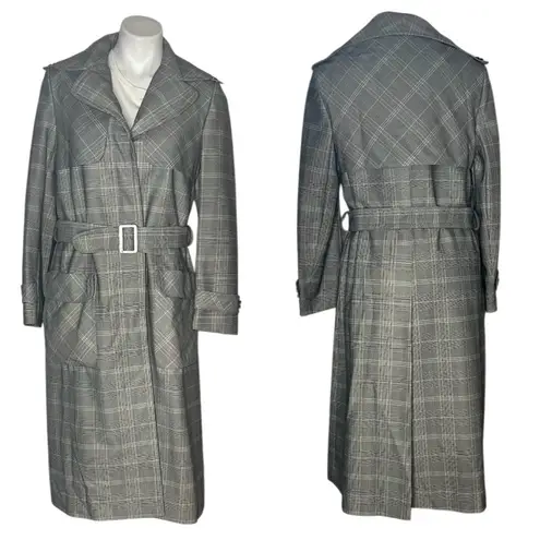 DONALD BROOKS For Main Street Plaid Trench Coat Belted Epaulets Fits Size Small Gray