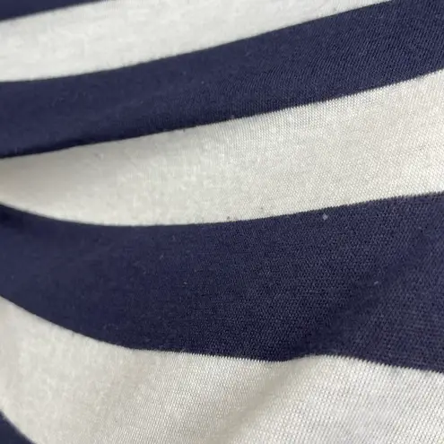 Andrea Jovine Scoop Neck Striped Short Sleeve Shirt Navy Blue White Size Medium