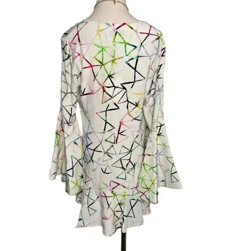 Alexis  Giovanna Flounce Bell Sleeve 100% silk Geometric Mini Dress size L 8-10