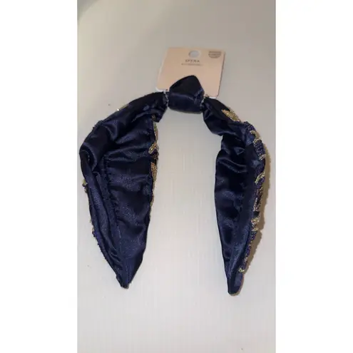 Headband Embellished Beaded Floral Knot Navy Blue & Gold