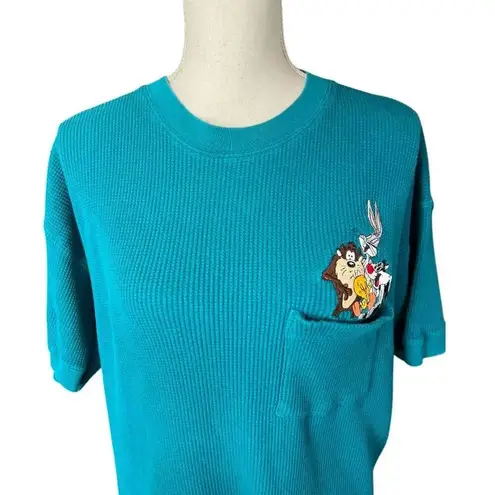 Looney Tunes Vintage 90s teal waffle knit shirt
