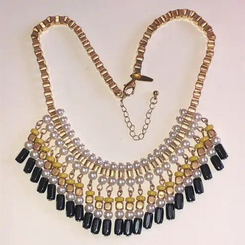 Ny Collection NY Brand Elegant Gold Tone Black and Yellow Beaded Boho Statement Necklace