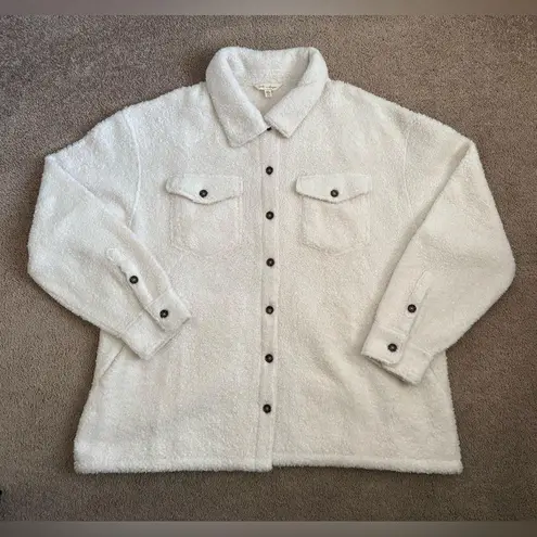 Linda Anderson Sherpa Shacket Jacket Women’s XXL Cream Button Front Teddy Fleece White