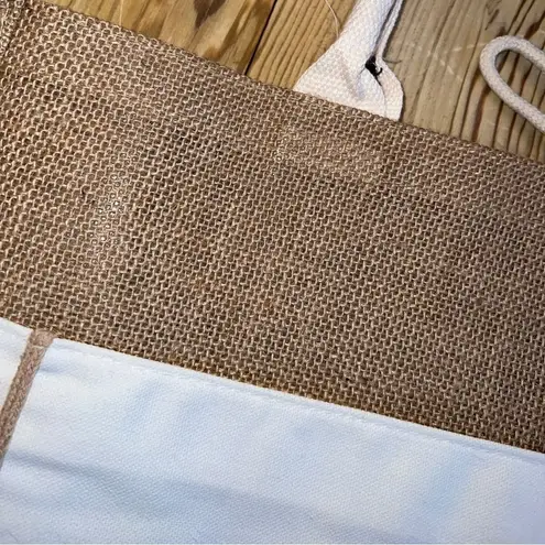 Hello Weekend Tote Bag White And Tan Raffia/Burlap Material