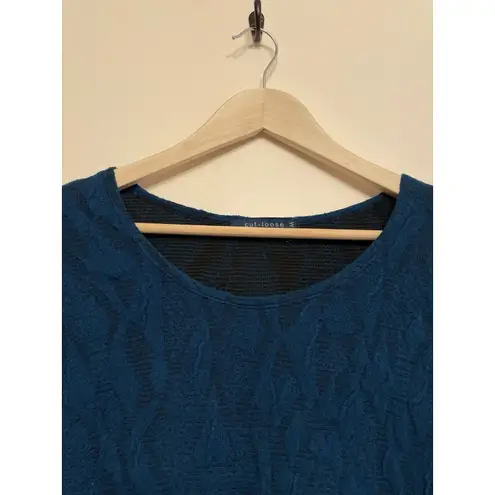 Vintage Cut Loose Long Sleeve Top Women Medium Blue Textured Stretch Boho Retro