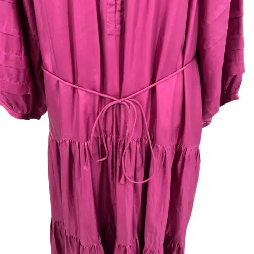 Apiece Apart Trinidad Maxi Dress Silk Long Sleeve Pink Purple Plus Size 2X