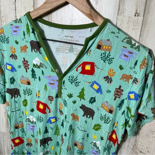 Little Sleepies Womens Short Sleeve Pajama Top Happy Camper Bamboo Green