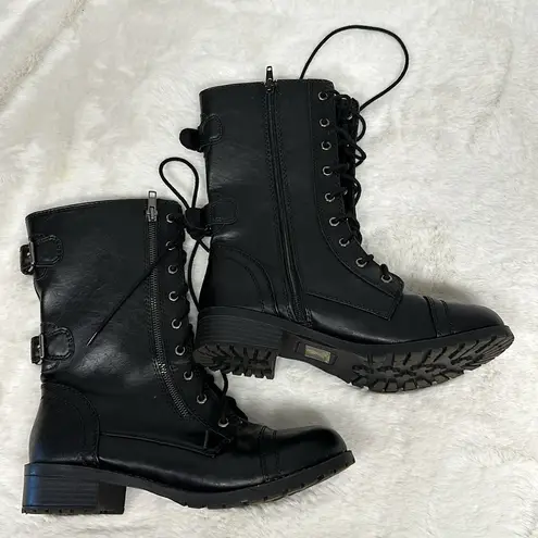 Unr8ed MILITARY COMBAT MOTORCYCLE LACE UP WOMEN BOOTS ZIPPER SODA DOME size 10 Black