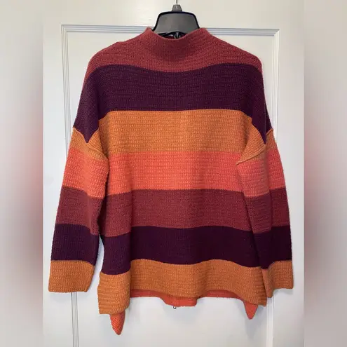 BKE Buckle Women’s Oversized Orange Mock Neck Sweater Striped Cotton Medium