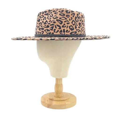 NWT Olive & Pique Leopard Print Wool Wide Brim Fedora Hat Tan Black Boho Fall