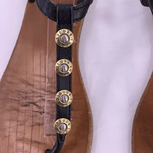 Henri Bendel Black Leather Logo Stud Thong Sandals Flats Size 6