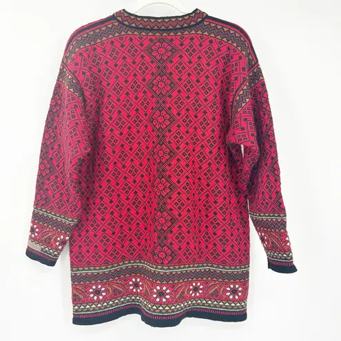 Dale of Norway Womens Vintage 90s Fair Isle Knit 100% Wool Cardigan Sweater S Red