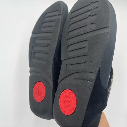 FitFlop Women’s Sz 7 Lulu Shimmer Black Rhinestone Sandals Comfortcore Glam Chic