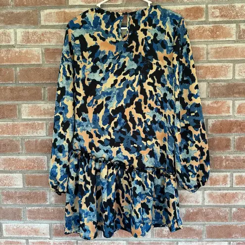 Never Fully Dressed Drop Waist RiRi Printed Dress Women’s 4 Blue Long Sleeves