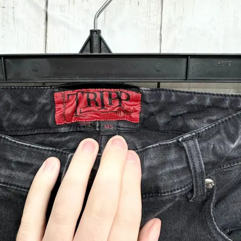 Vintage Tripp NYC Jeans Women Size 14S Black Skinny Size Skulls Striped Cotton
