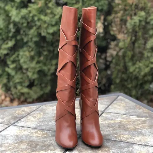 Aquazzura Cognac Luggage New Bel Air Knee High Calf Leather Boots 7.5 $1,395 Tan