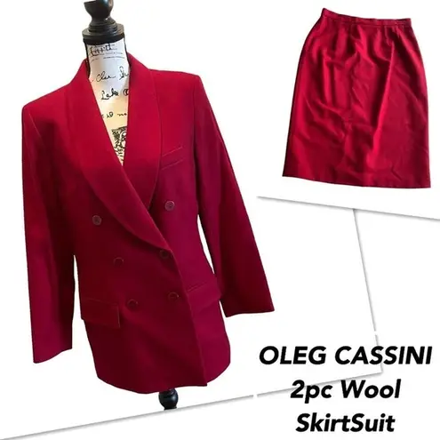Oleg Cassini Wool 2pc Skirt Suit Blazer Jacket Ruby Red Size 12 Vintage Rare NWT