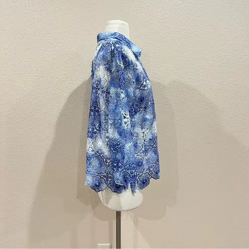 Alfred Dunner Blue Tie Dye Floral Medallion Lace Jacket Size Large Petite