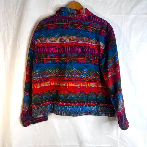 Chicos Design Bold Abstract Artsy Colorful Button Front 100% Cotton Jacket 3/LG