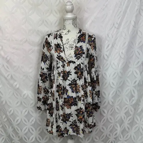 re:named Floral Boho Long Sleeve Mini Tunic Dress Size S