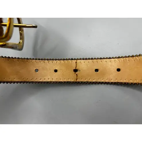 Vtg Elite Animal Print Leather Belt Brass Buckle Black Size M