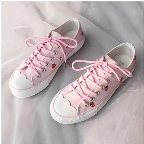 EVEN STAR Kawaii Strawberry Canvas Casual Sneakers sz 38 US 7 Pink