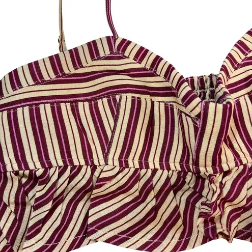 Agua Bendita Crop Top Mae Merzin Beige Red Stripe Ruffles Linen Blend Small New