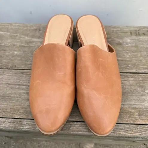 Gibson Latimer Joury Brown Tan Soft Cow Leather Mules Stack Block Heels 8M