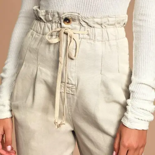 Free People  Women Margate Pleated Trouser Paperbag Pants XS Beige High Rise Cute