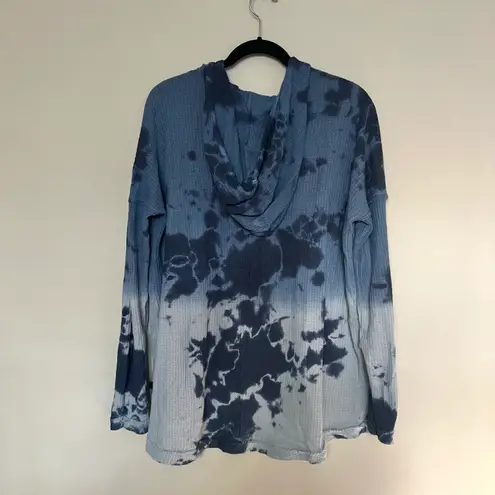 T Party Fashion T Party Navy Blue Tie Dye Waffle Knit Hooded Hoodie Sweater