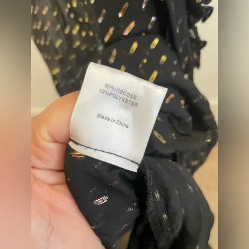 Rat & Boa Black Metallic Giorgia short sleeve V neck maxi dress L