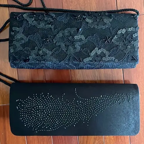 2 NEW Black Sequin Lace Evening Cocktail Purses Clutch