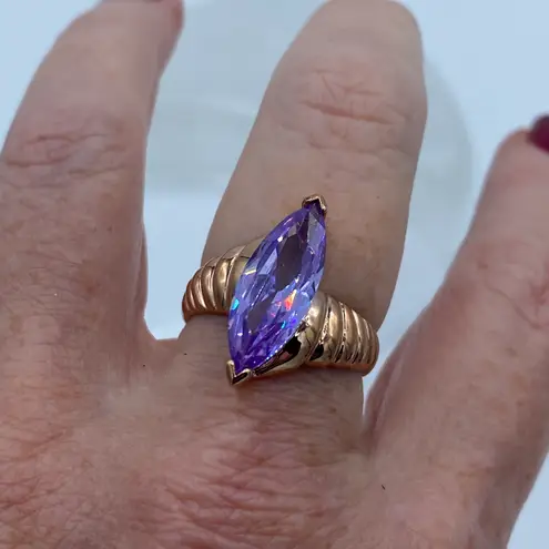 Amethyst Rose Gold Ion Plated Brass Ring with Marquise AAA Grade CZ Light