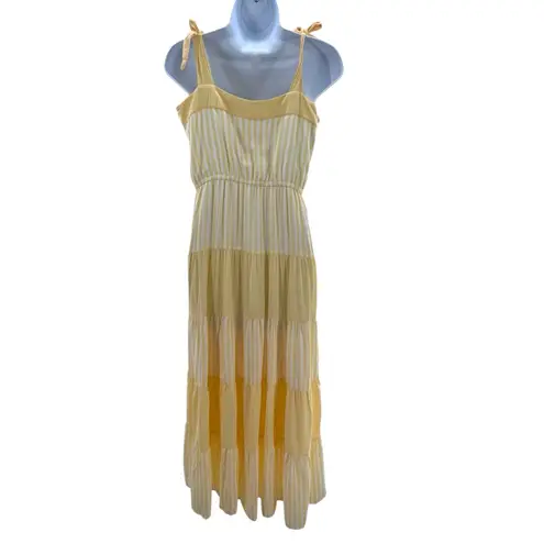 Gal Meets Glam Yellow Pleated Tiered Maxi Dress Size 4 Bow Strap Cottagecore
