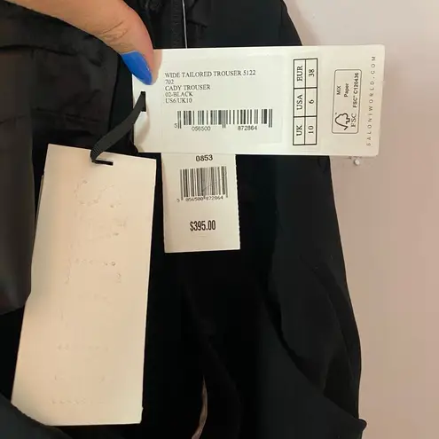 NWT Saloni Women's size 6 Black Wide Tailored Cady Trousers Pleated Business