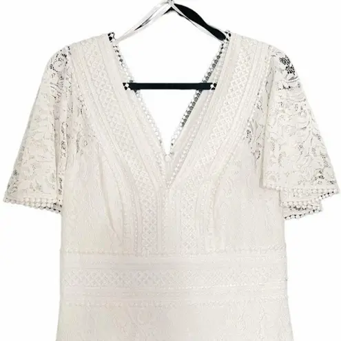 Eliza J NWT Fit & Flare Ivory White Lace Flutter Sleeve Short Dress Size 14 NEW
