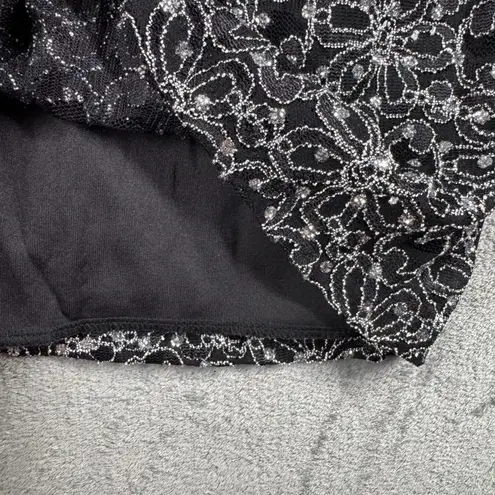 Brittany Black XL Black Silver Sparkle Floral Lace Top Blouse Y2K Fairy Grunge Size 1X