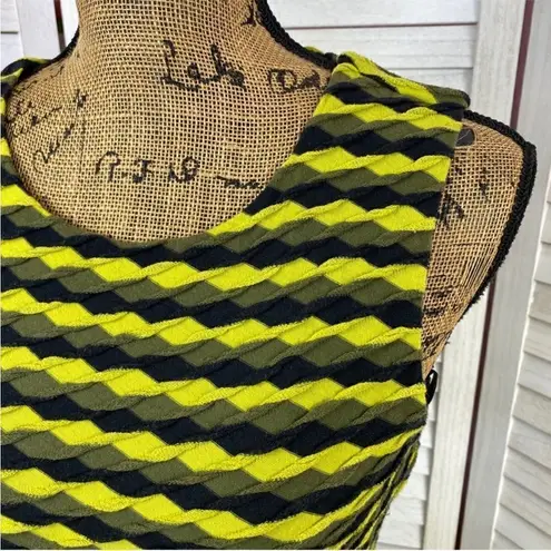 Spense Striped Skater Dress Textured Knit Fit And Flare Green Black 6 Black