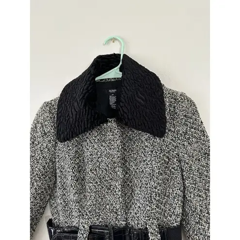 Alfani Petite Women's Blazer Sz 2P Tweed Belted Removable Collar Cropped Jacket