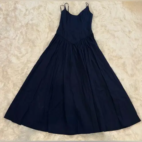NWOT STAUD DENA drop waist Navy Blue Midi Dress sz 4