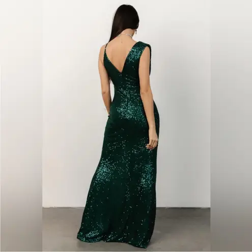 Baltic Born NWT One Shoulder Green Sequin High Slit Maxi Dress Gown Size Small