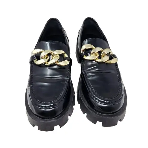 Dream Paris Dream Pairs Golden Buckle Chain Lug Sole Slip-on Chunky Loafers Black Size 6.5