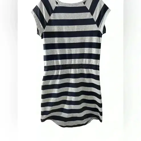 Hanna Andersson Striped Cinched Waist Dress Blue Gray Small