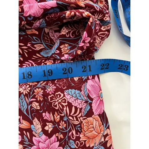 Pretty Garden Boho Cottagecore Blouse Large Pink Floral Tie Neck Peasant Top