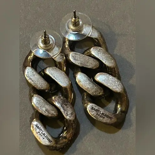 Saint Laurent Crystal Thick Curb Chain Drop Earrings