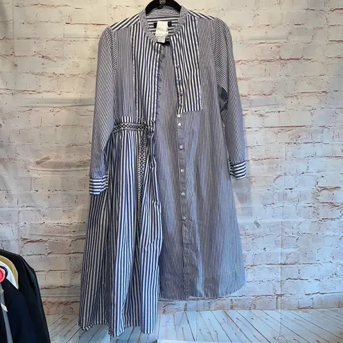 Max Mara weekend Dress striped cotton 4 stand up collar blue white belted pockets