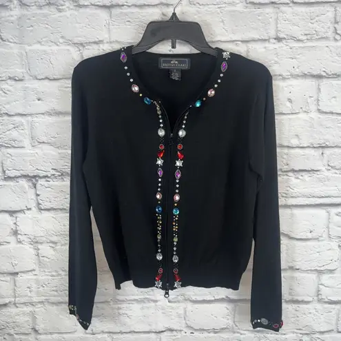 British Khaki Women's Silk Blend Rhinestone Feminine Classic Cardigan Small