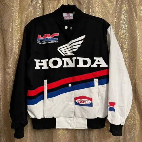 JT Racing x Honda Speed Black Red White Racing Vintage Style Bomber Jacket XS NW