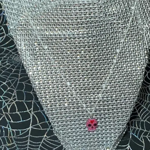 Pink Halloween Day of the Dead Sugar Skull Necklace Kawaii Lolita Pastel Goth