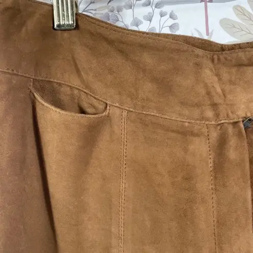 Juliana Collezione 100% Suede Leather Pants Women's 8 Brown Bootcut High Rise Tan